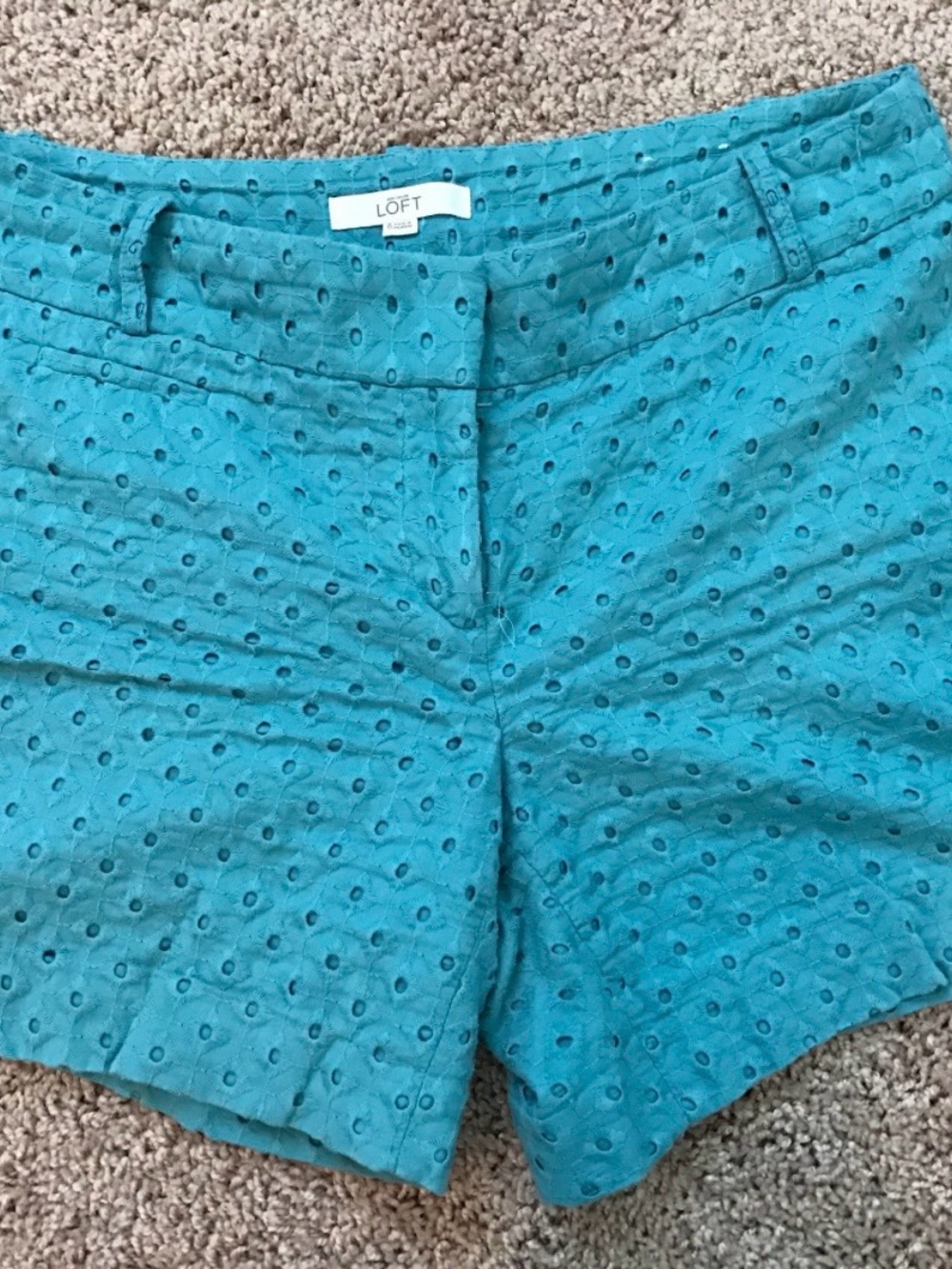LOFT Teal Eyelet High-Waist Shorts